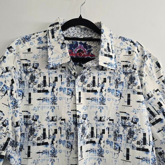 Robert Graham Men’s XL Classic Fit Button Down Shirt Abstract Blue White Stretch - Picture 2 of 11